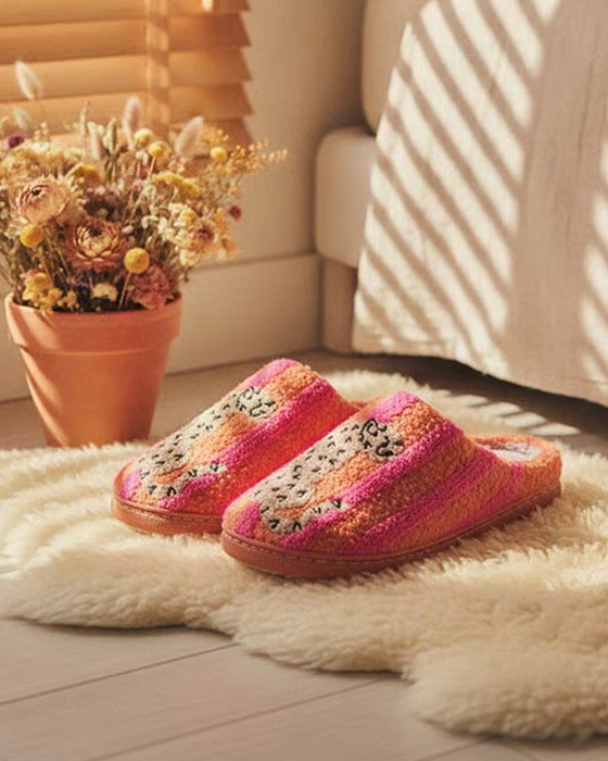 Dam Retro Randig & Leopard Luddig Tofflor