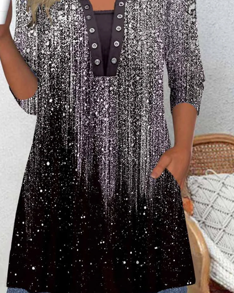 Långärmad Blus Med Krage Och Tryck