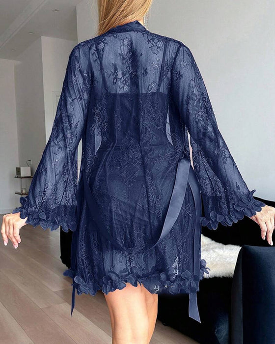 Klänning Spets Omslag Spagettiband Spetskant Pyjamas