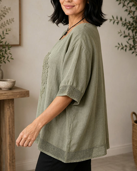 Blus Solros Broderad Lös
