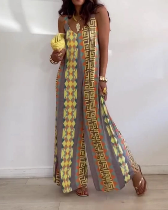 Jumpsuit Geometrisk Tryck Spagettiband Bred Ben