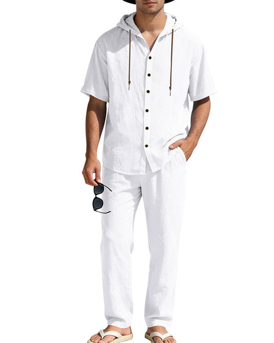 Herr Lättvikt Huvad Tvådelad Set För Sommar Casual Klädsel