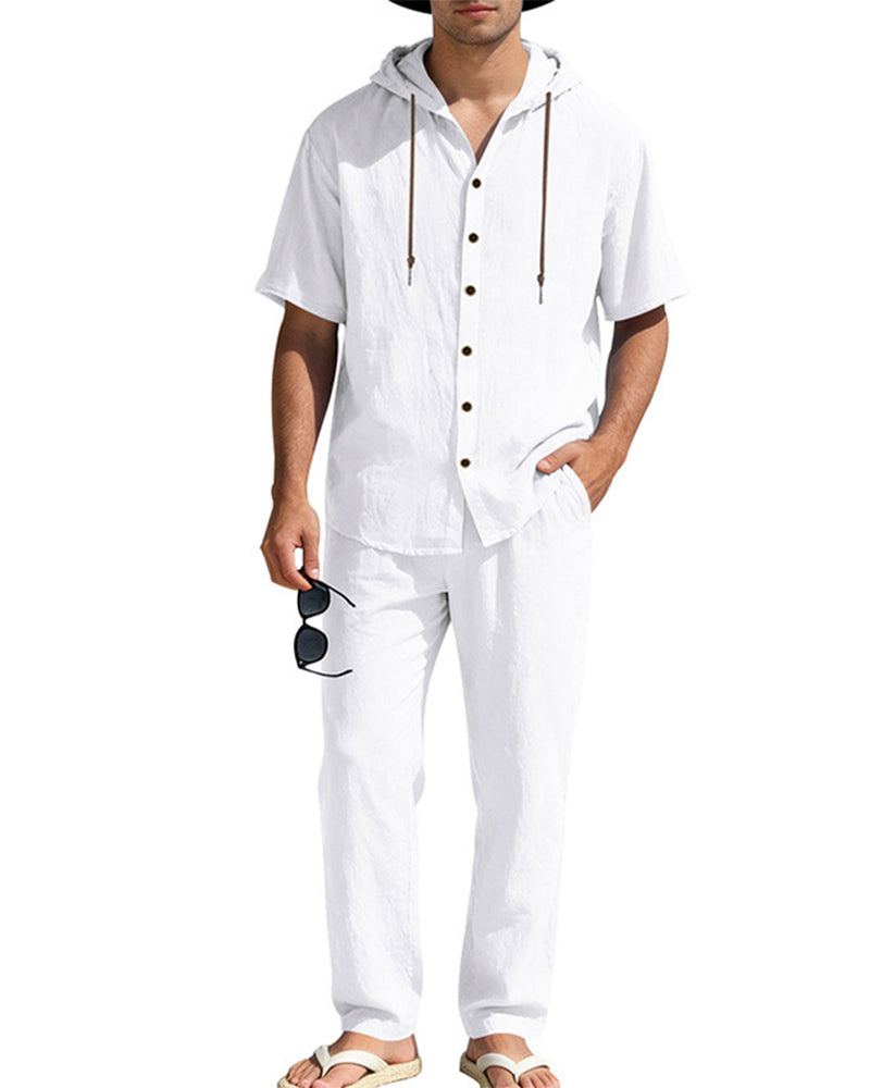 Herr Lättvikt Huvad Tvådelad Set För Sommar Casual Klädsel