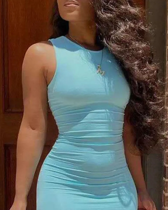 Klänning Enfärgad Ärmlös Mode Bodycon