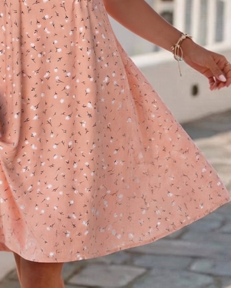 Klänning Puffärm Blommig Mini