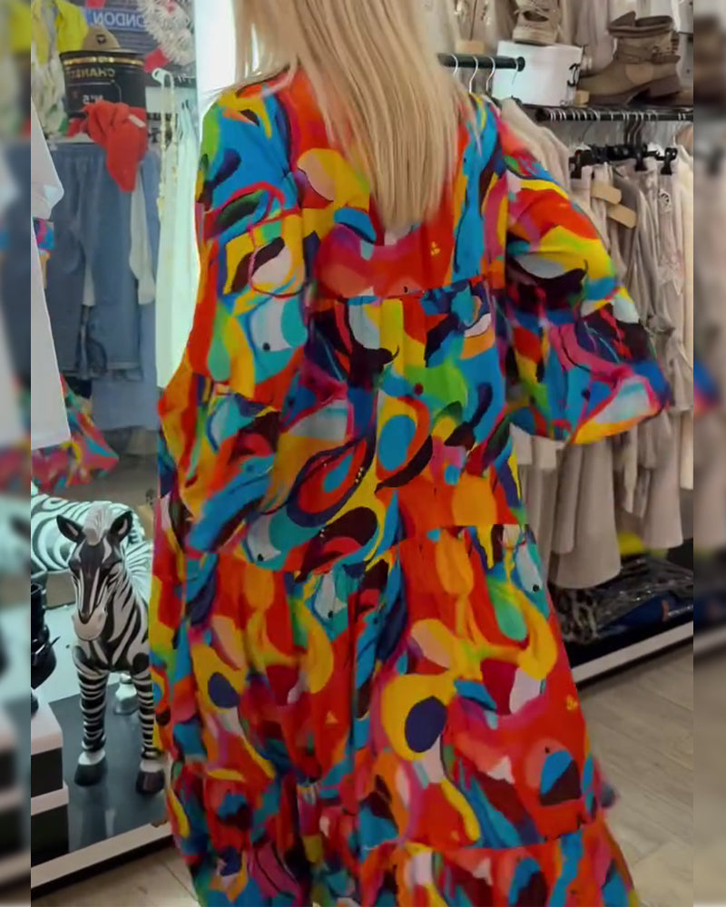 Klänning Abstrakt Graffiti Lång