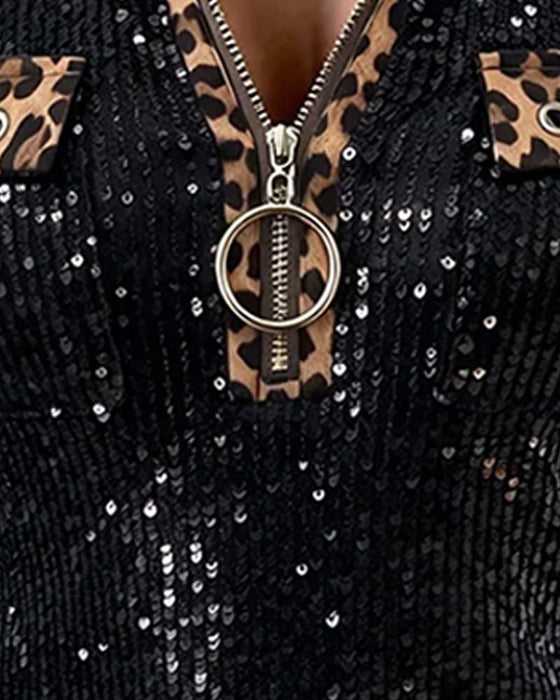 Topp Stilig Leopard Patchwork Dragkedja