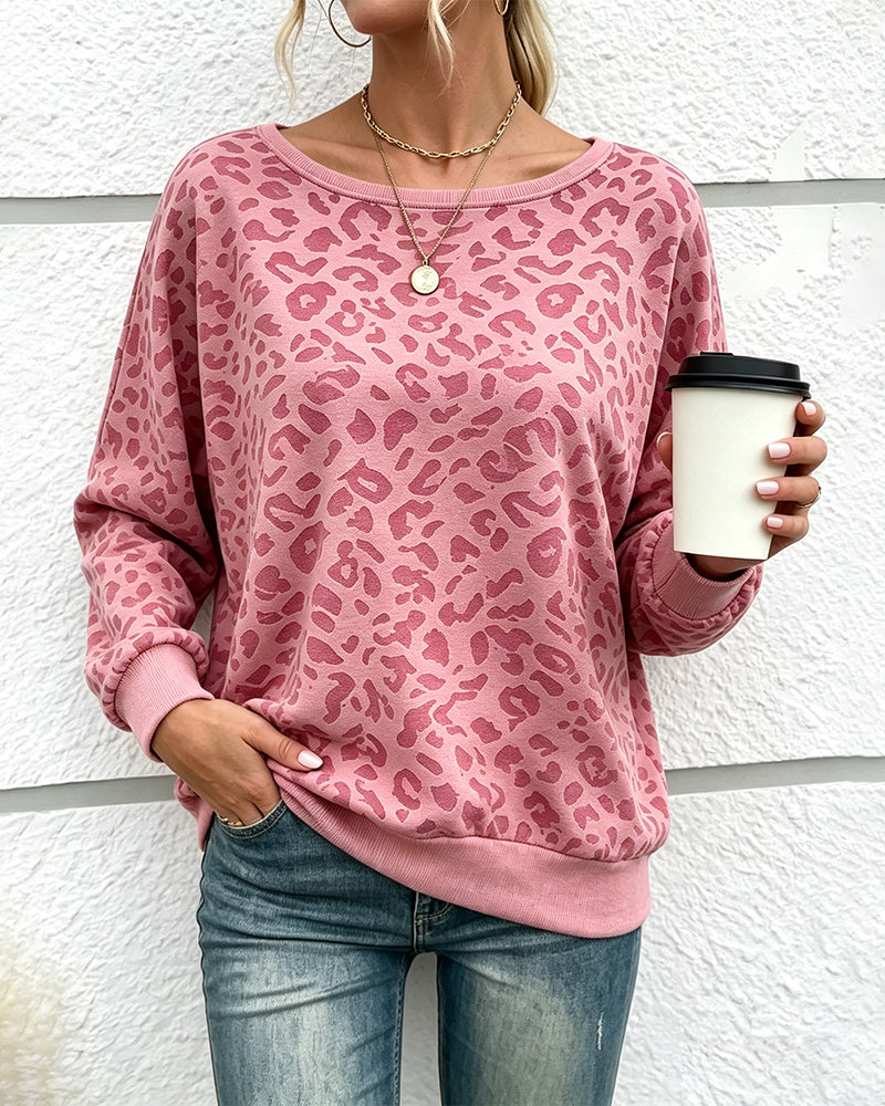 Pullover Sweatshirt Leopard Rundhalsad Drop Axel