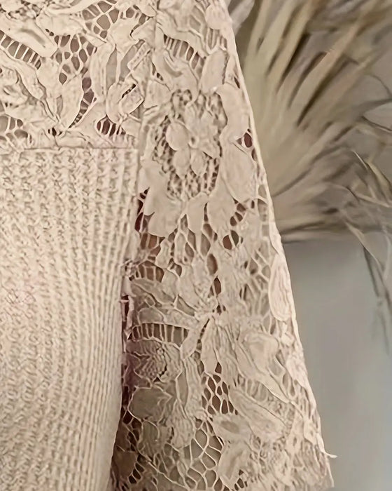 T-Shirt Spets Panel Stickad