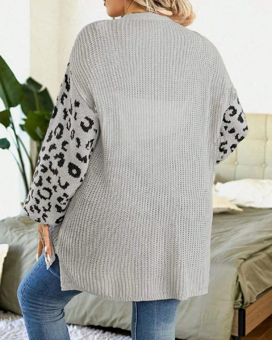 Cardigan Leopardtryck Lång Ärm Patchwork