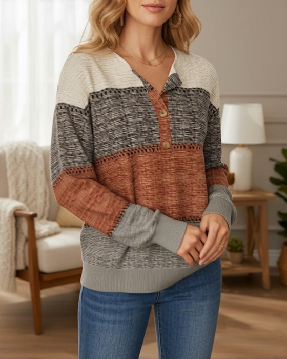 Luvtröja Knappgylf Mode Färgblock