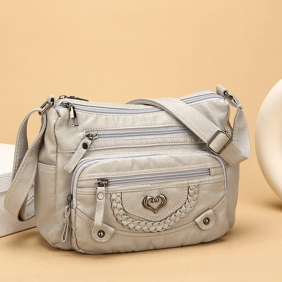 Damernas Mjuka PU Läder Multi-Ficka Crossbody Väska