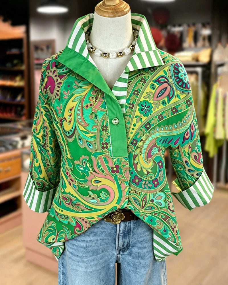 Blus Patchwork Blommig Tryck Casual