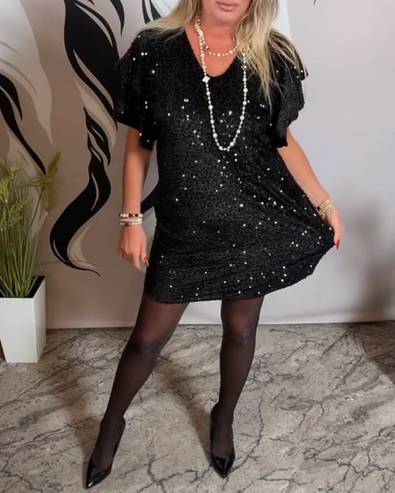 Klänning V-Ringning Ryschärm Sammets Glitter