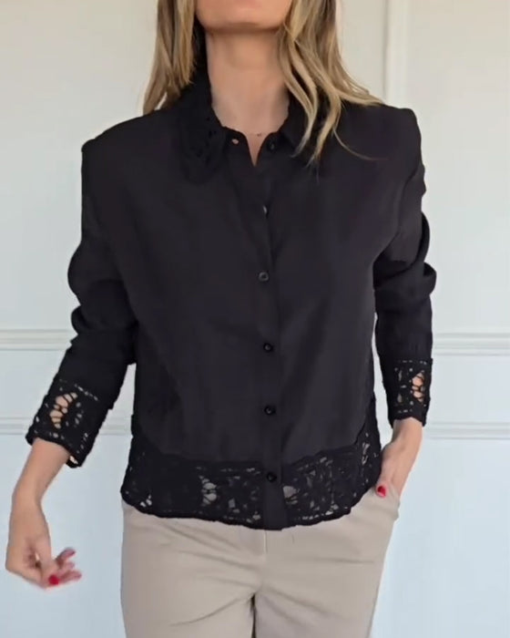 Blus Slag Fåll Spets Patchwork