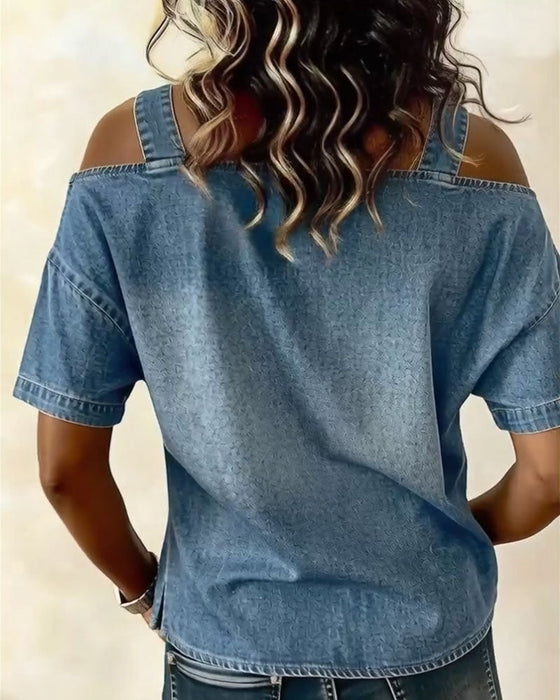 Blus Axelbandslös Med Axelrem Denim
