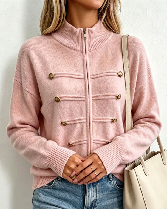 Cardigan Mandarin Krage Mode Dragkedja Stickad