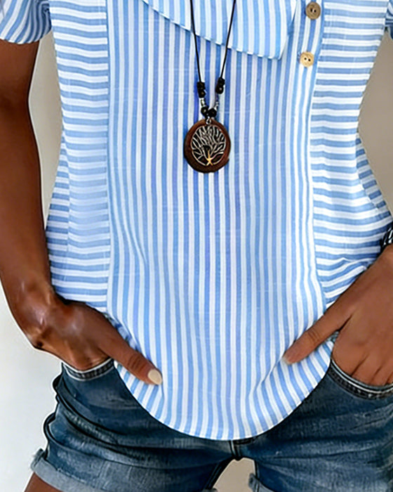 Blus Randig Puffärm Asymmetrisk