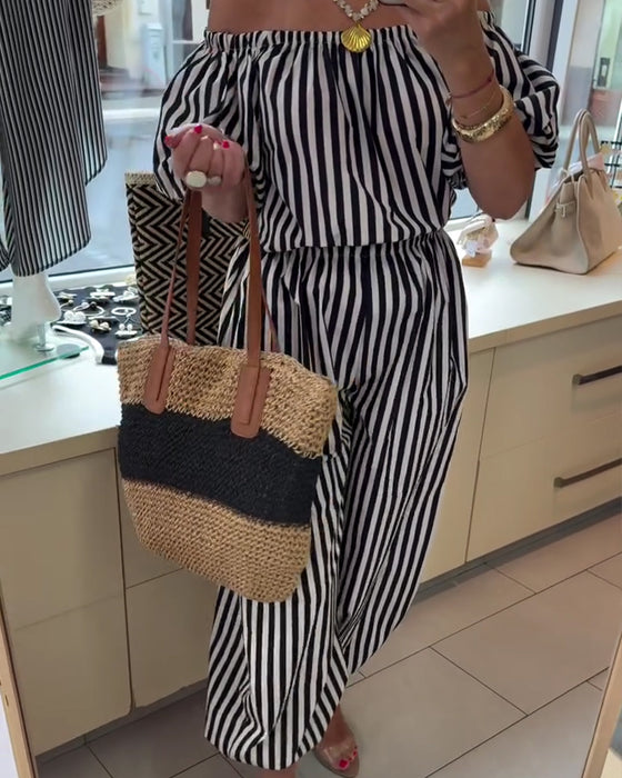 Jumpsuit Avslappnad Axelav Randig