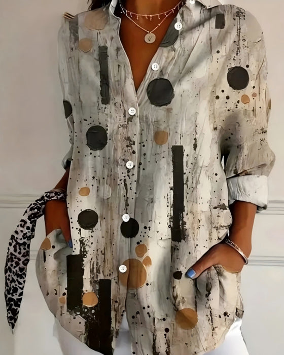 Prickig Modisk Skjorta Med Krage