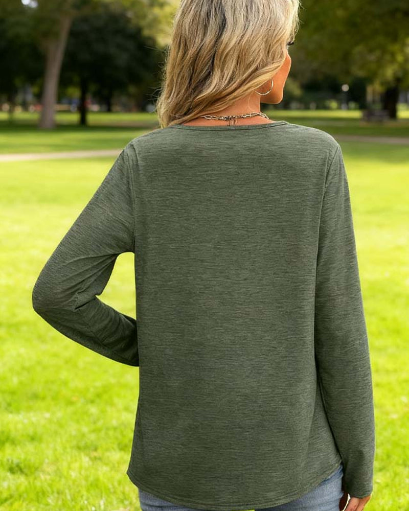 Elegant Linnen Topp Med Långa Ärmar För Kvinnor