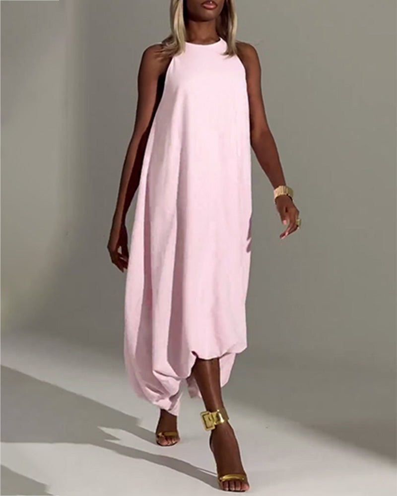 Klänning Halsringning Ärmlös Tulpan