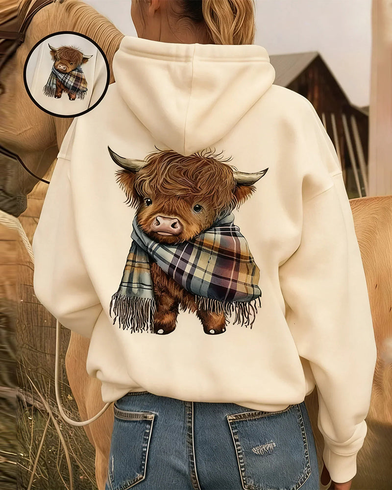 Hättesweatshirt Söt Höglandsko Mysig Fleecefodrad