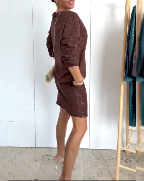 Klänning Rund Halsringning Fin Glitter Modig