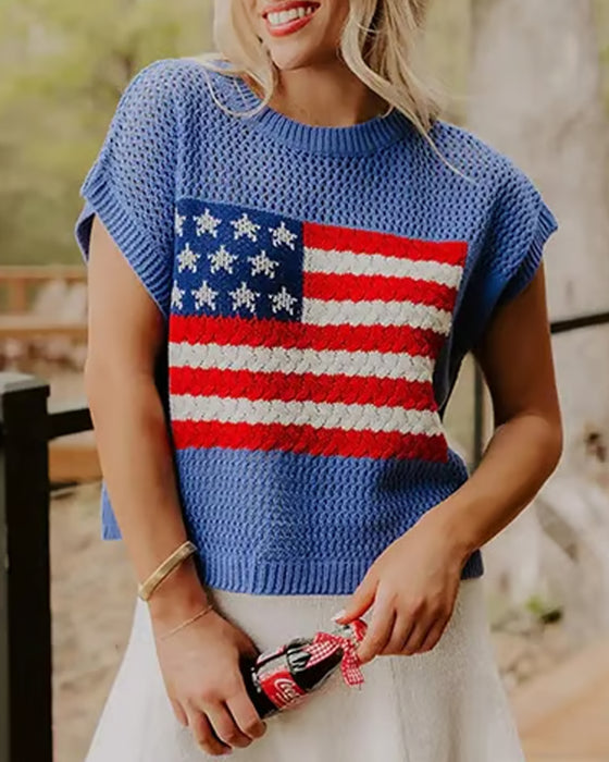 Pullover Flagga Mönster Crewneck