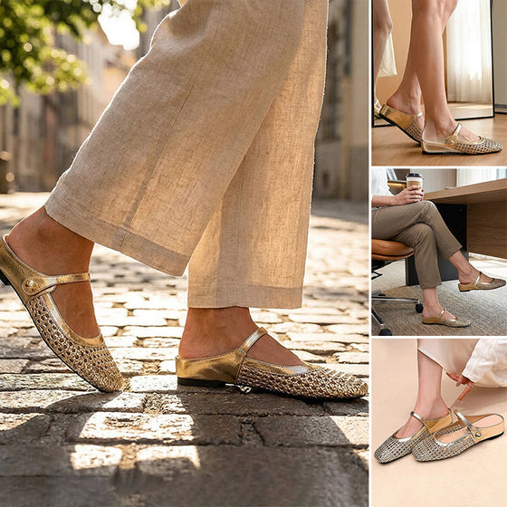 Skor Fyrkantig Tå Vävd Urholkad