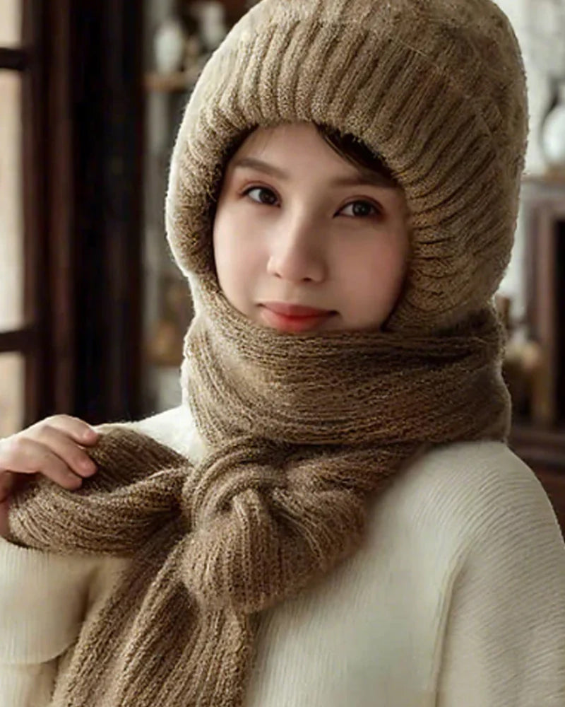 Vinter Mångsidig Stickad Huva Halsduk För Kvinnor