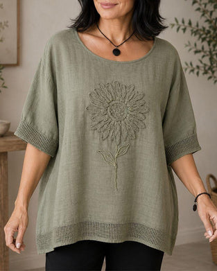 Blus Solros Broderad Lös
