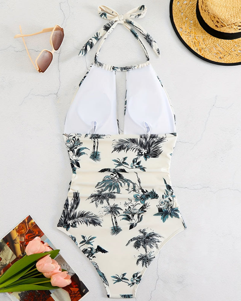 Onesie Baddräkt Sexig Halsringning Tryckt