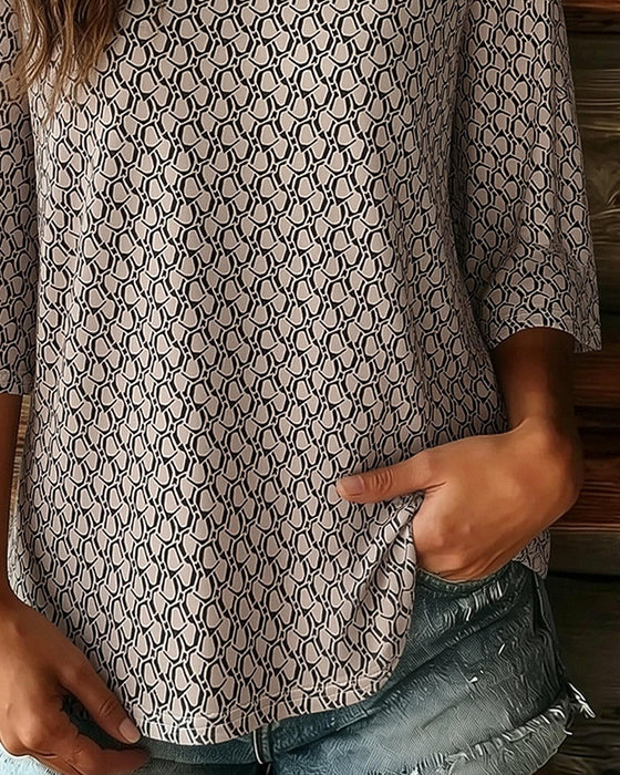 Blus V-Hals Halvlång Ärm Casual