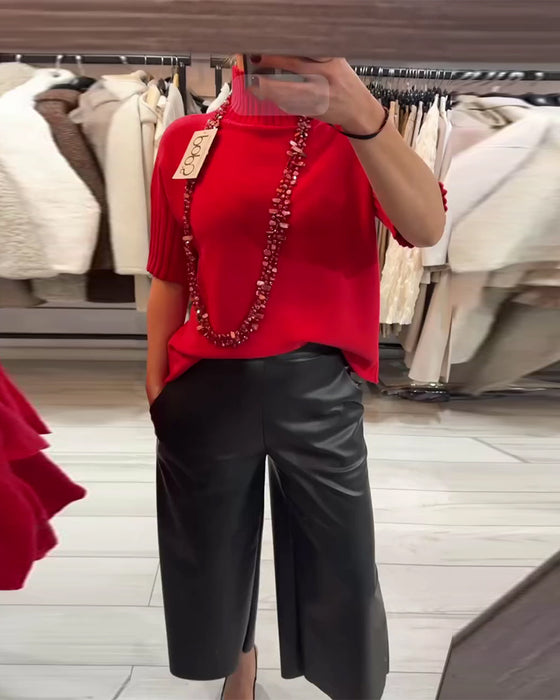 Tröja Enfärgad Hög Hals Kortärmad