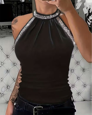 Topp Elegant Paillettstickad Halter