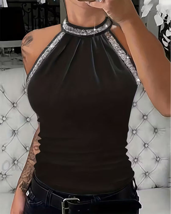 Topp Elegant Paillettstickad Halter