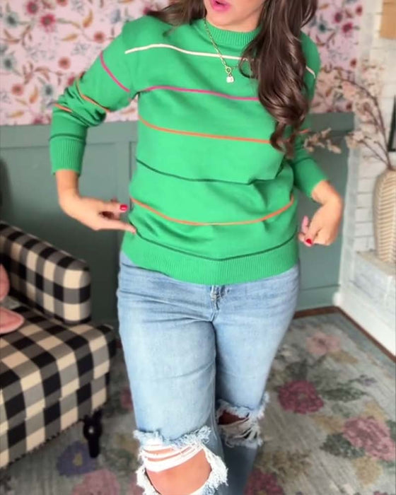 Randig pullover med rund halsringning