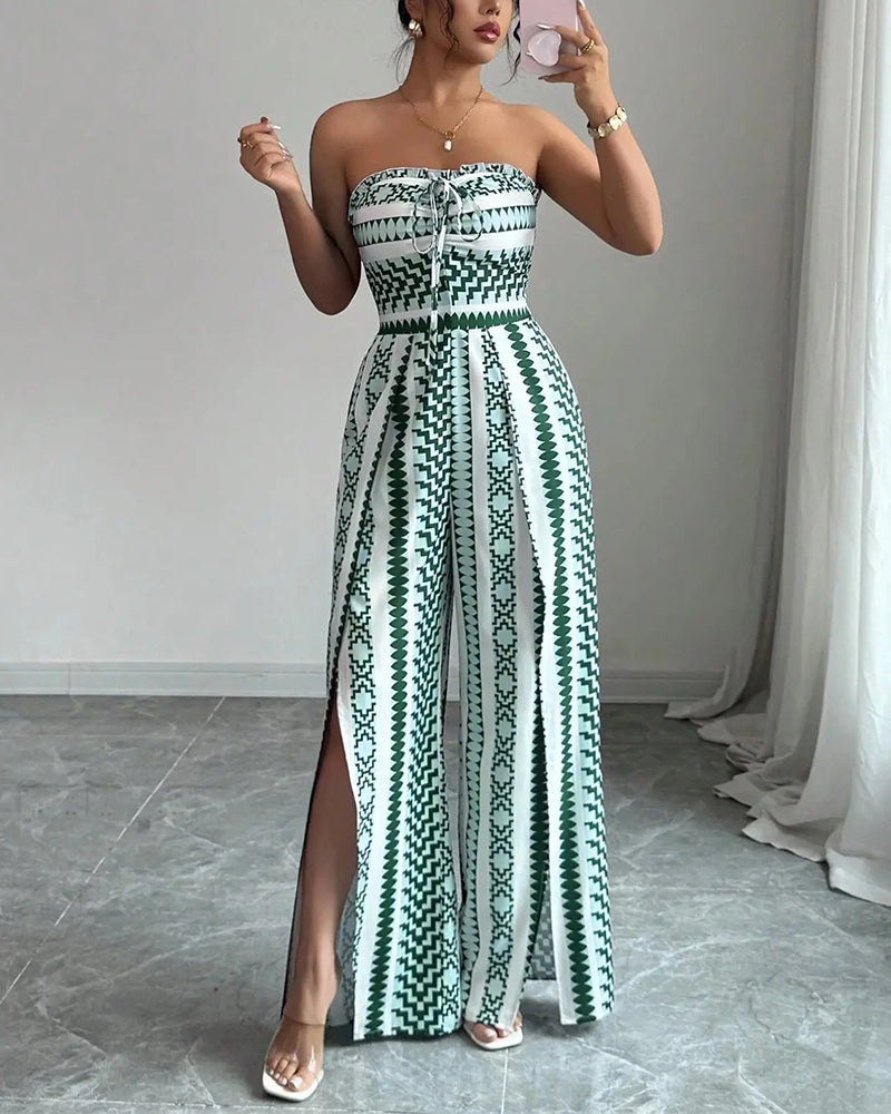 Jumpsuit Geometrisk Bandeau Slits Bred Ben