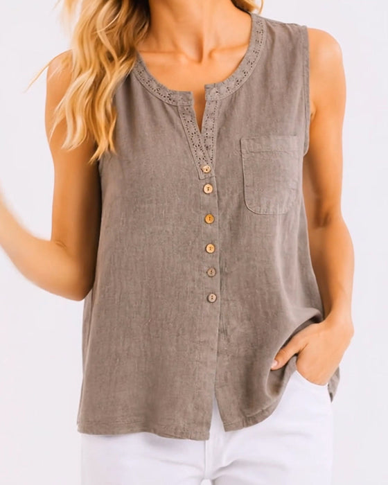 Tank Top Casual Knapp Ärmlös