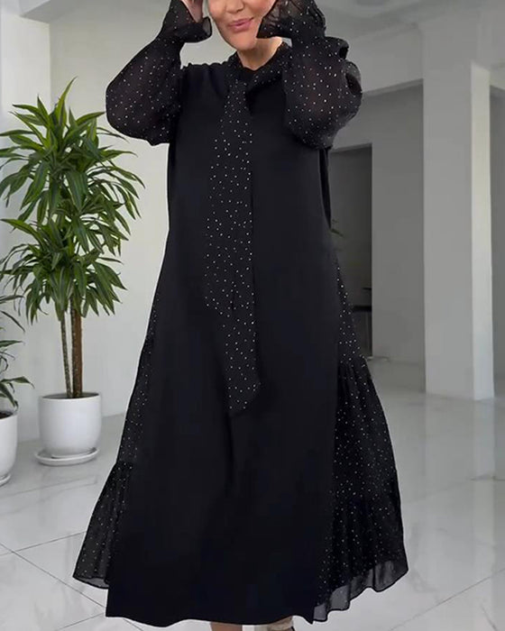 Klänning I Fusk-Tvådelad Stil Med Spets, Rosett Och Patchwork