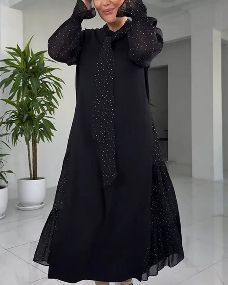 Klänning I Fusk-Tvådelad Stil Med Spets, Rosett Och Patchwork