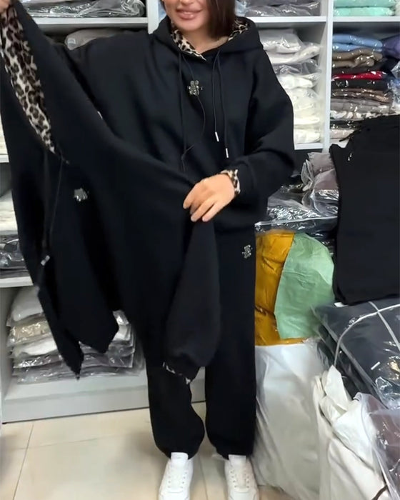 Tvådelad Set I Leopardprint Med Huva