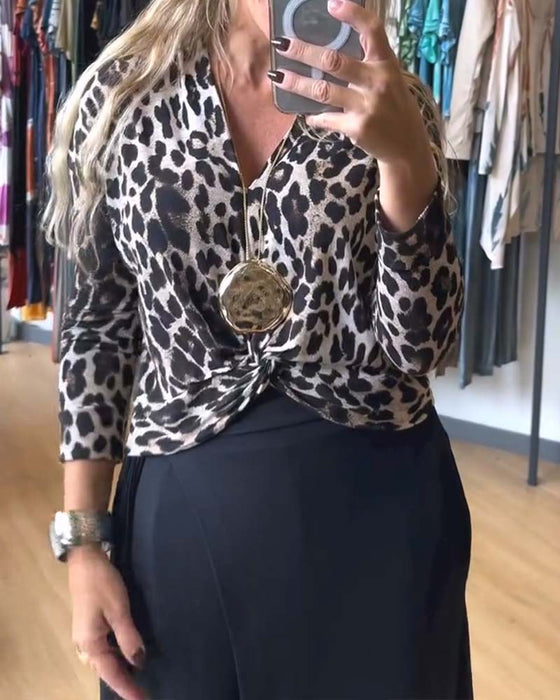 Topp V-Hals Långärmad Leopard Knut