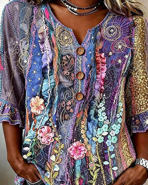 Blus Retro Etnisk Stil