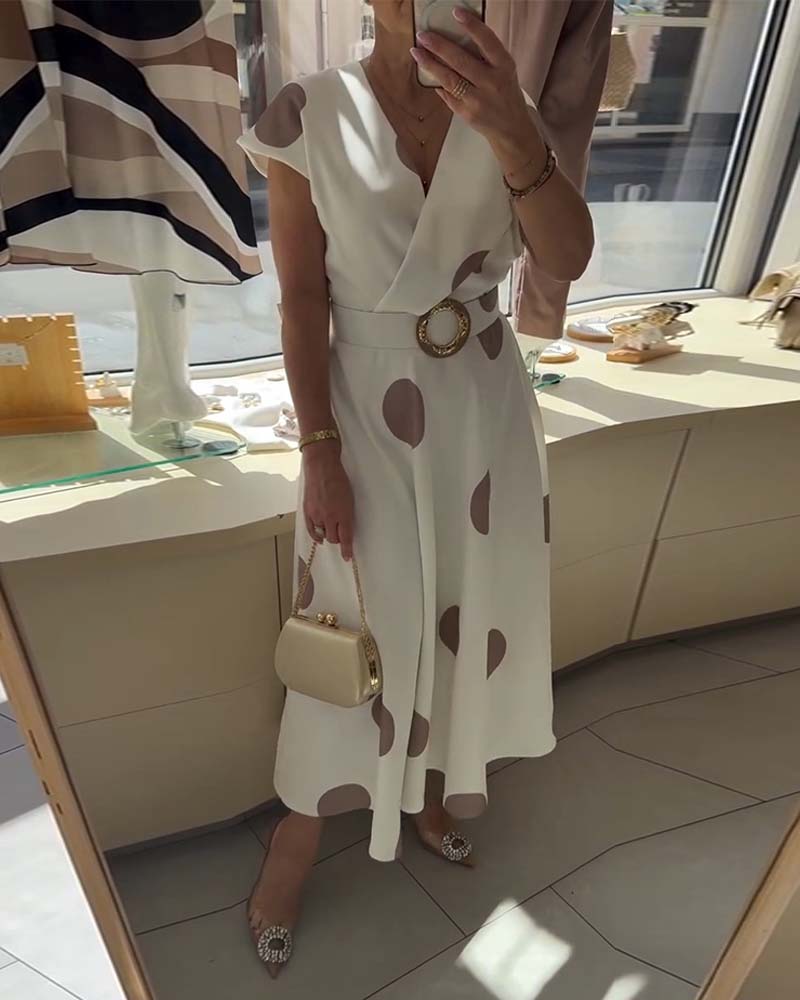 Klänning Prickig V-Ringning Midjeknännande