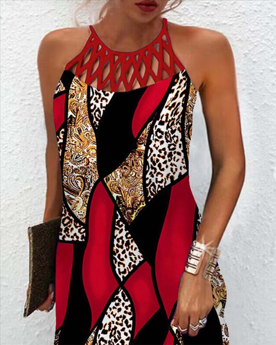 Ihålig ärmlös klänning i kontrastfärg