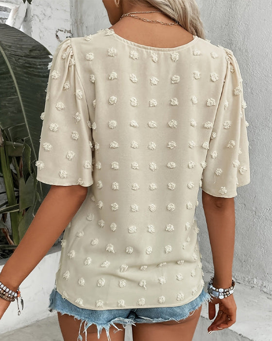 Blus Sammanfogad Jacquard Volangärm