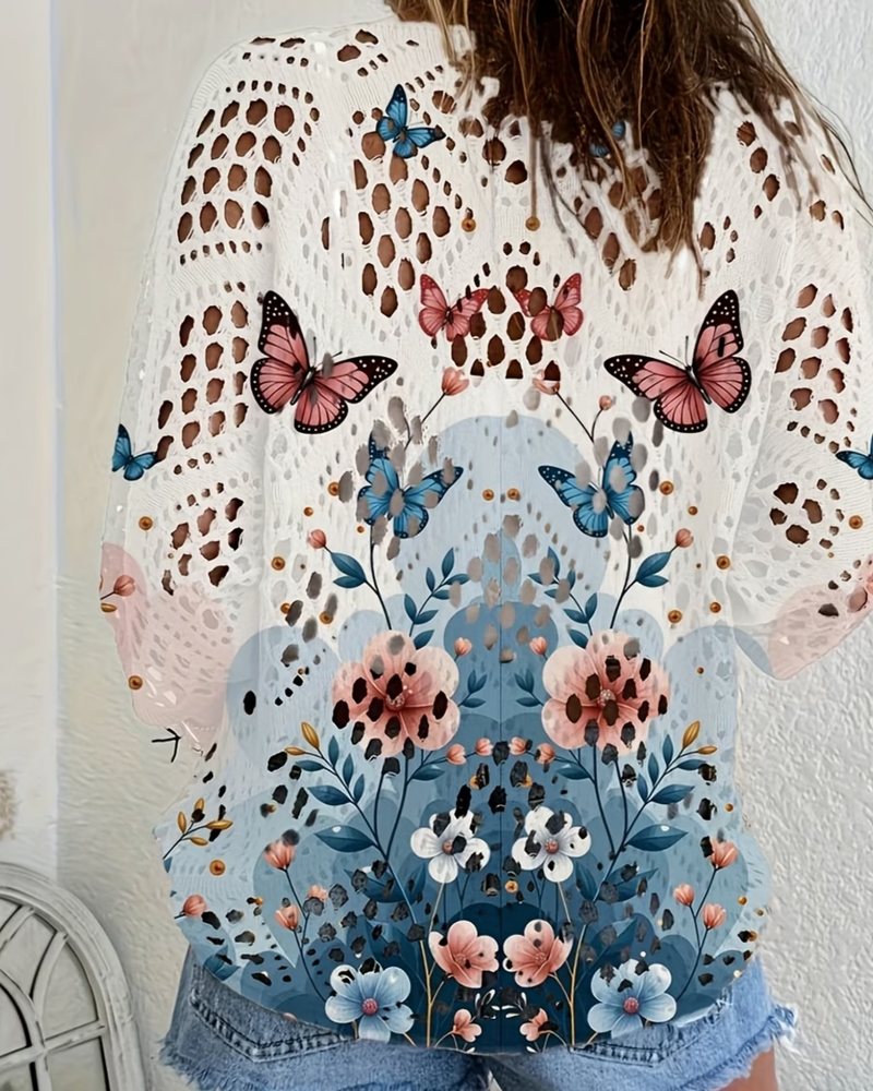 Pullöver Fjäril Blommig Utskärning