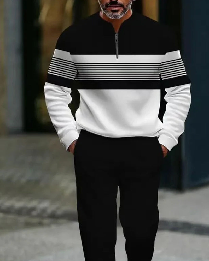 Set Herr Grafisk Tryck Pullover & Byxor - Street Casual Bekväm Passform